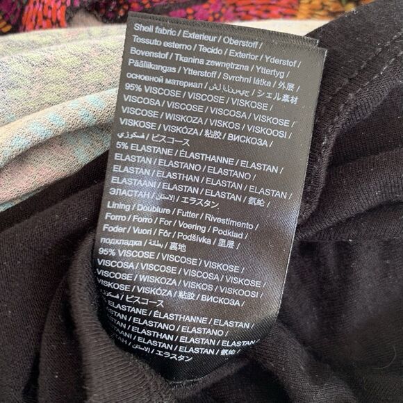 Farm Rio Dress Dotted Macaws Midi 3/4 Sleeve Fitted Jersey Tropical Vacation M - Picture 12 of 14